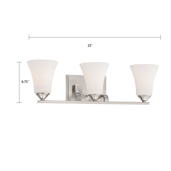 Thomas Lighting Treme Two Light Vanity Fixture with Etched Glass Shades for Modern Bathroom Walls 23 inches Nickel TV0020217