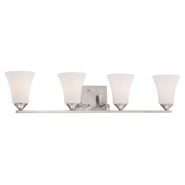 Thomas Lighting Treme Two Light Vanity Fixture with Etched Glass Shades for Modern Bathroom Walls 32 inches Nickel TV0021217
