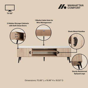 Haley TV Stand 70.9 in Natural & Nude in Natural and Nude TV004-NN Manhattan Comfort