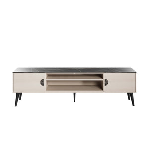 Haley TV Stand 70.9 in White & Black Marble  in White and Black Marble TV004-WB Manhattan Comfort