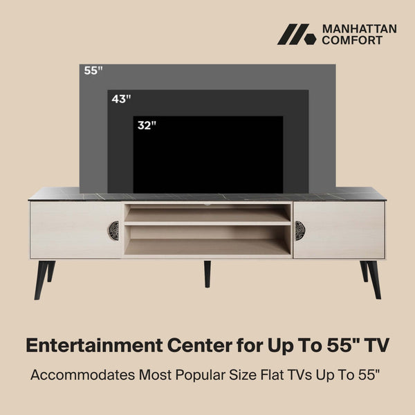 Haley TV Stand 70.9 in White & Black Marble  in White and Black Marble TV004-WB Manhattan Comfort
