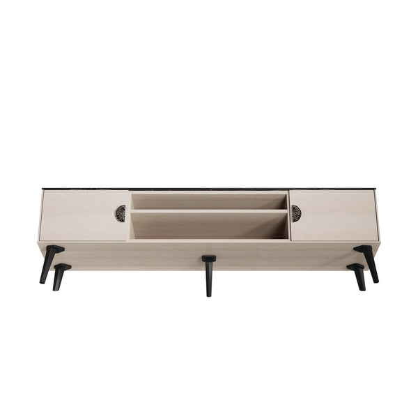 Haley TV Stand 70.9 in White & Black Marble  in White and Black Marble TV004-WB Manhattan Comfort