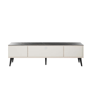 Haley TV Stand 70.9 in White & Black Marble  in White and Black Marble TV004-WB Manhattan Comfort
