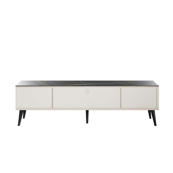 Haley TV Stand 70.9 in White & Black Marble  in White and Black Marble TV004-WB Manhattan Comfort