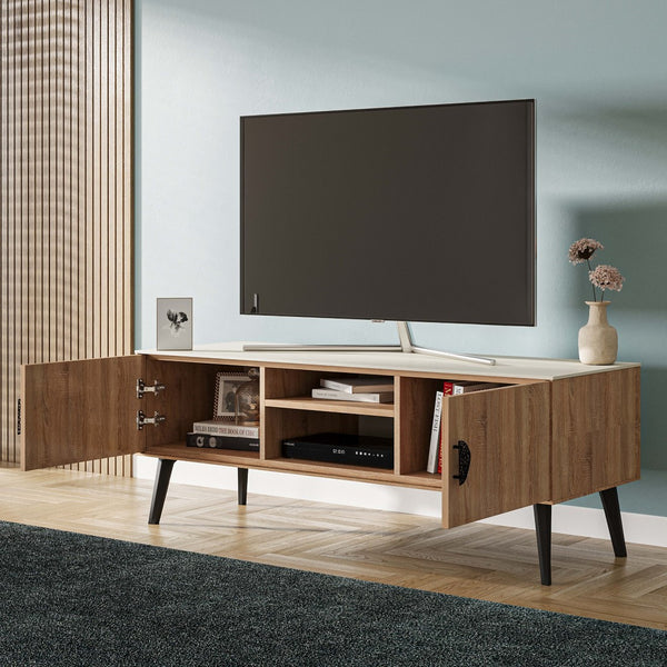 Haley TV Stand 55.10 in Natural & Nude in Natural and Nude TV005-NN Manhattan Comfort