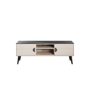 Haley TV Stand 55.10 in White & Black Marble  in White and Black Marble TV005-WB Manhattan Comfort