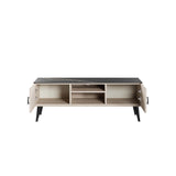 Haley TV Stand 55.10 in White & Black Marble  in White and Black Marble TV005-WB Manhattan Comfort