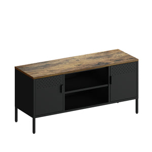 Manhattan Comfort Landen Media Console With Rustic Charm And Modern Design For Stylish Home Entertainment Organization Black Steel Tv010-bk