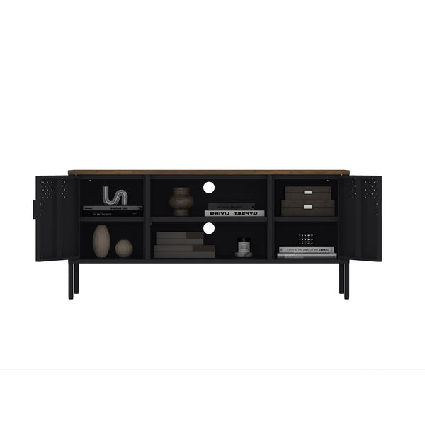 Manhattan Comfort Landen Media Console With Rustic Charm And Modern Design For Stylish Home Entertainment Organization Black Steel Tv010-bk
