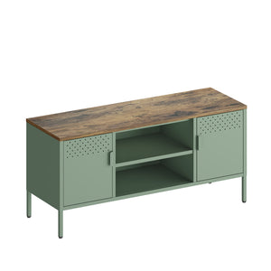 Manhattan Comfort Landen Media Console With Rustic Charm And Modern Design For Stylish Home Entertainment Organization Green Steel Tv010-gr