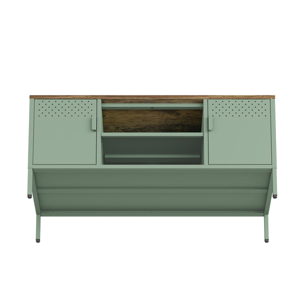 Manhattan Comfort Landen Media Console With Rustic Charm And Modern Design For Stylish Home Entertainment Organization Green Steel Tv010-gr