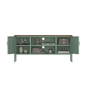 Manhattan Comfort Landen Media Console With Rustic Charm And Modern Design For Stylish Home Entertainment Organization Green Steel Tv010-gr