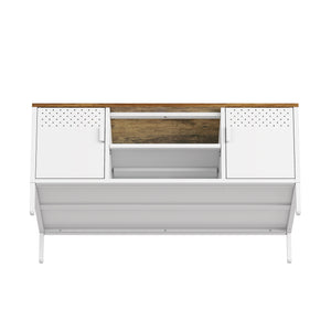 Manhattan Comfort Landen Media Console With Rustic Charm And Modern Design For Stylish Home Entertainment Organization White Steel Tv010-wh