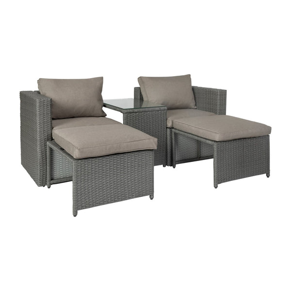 English Elm Nico Modular Loveseat Sofa Set with Table & Ottomans – Stylish, Durable, All-Weather Comfort for Any Space Beige Fabric/Gray Frame TW-3W15057-58-59-BGGY-GG