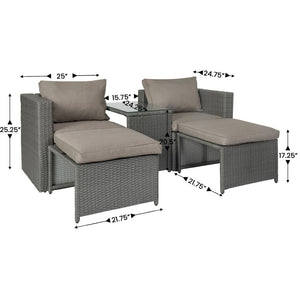 English Elm Nico Modular Loveseat Sofa Set with Table & Ottomans – Stylish, Durable, All-Weather Comfort for Any Space Beige Fabric/Gray Frame TW-3W15057-58-59-BGGY-GG