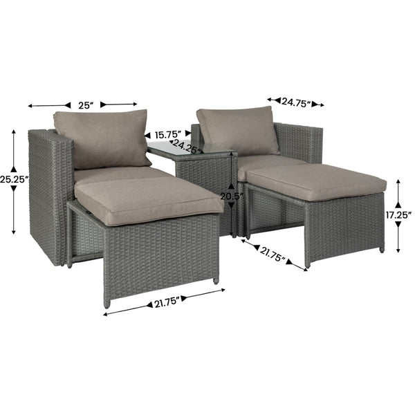English Elm Nico Modular Loveseat Sofa Set with Table & Ottomans – Stylish, Durable, All-Weather Comfort for Any Space Beige Fabric/Gray Frame TW-3W15057-58-59-BGGY-GG