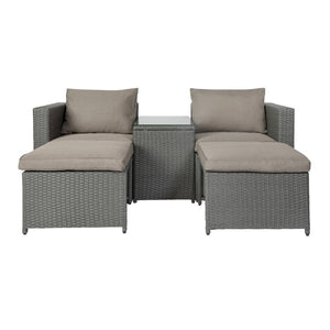 English Elm Nico Modular Loveseat Sofa Set with Table & Ottomans – Stylish, Durable, All-Weather Comfort for Any Space Beige Fabric/Gray Frame TW-3W15057-58-59-BGGY-GG