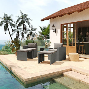 English Elm Nico Modular Loveseat Sofa Set with Table & Ottomans – Stylish, Durable, All-Weather Comfort for Any Space Beige Fabric/Gray Frame TW-3W15057-58-59-BGGY-GG