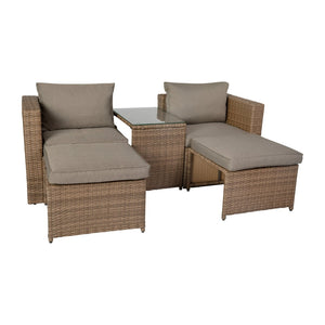 English Elm Nico Modular Loveseat Sofa Set with Table & Ottomans – Stylish, Durable, All-Weather Comfort for Any Space Gray Fabric/Natural Frame TW-3W15057-58-59-BGNAT-GG