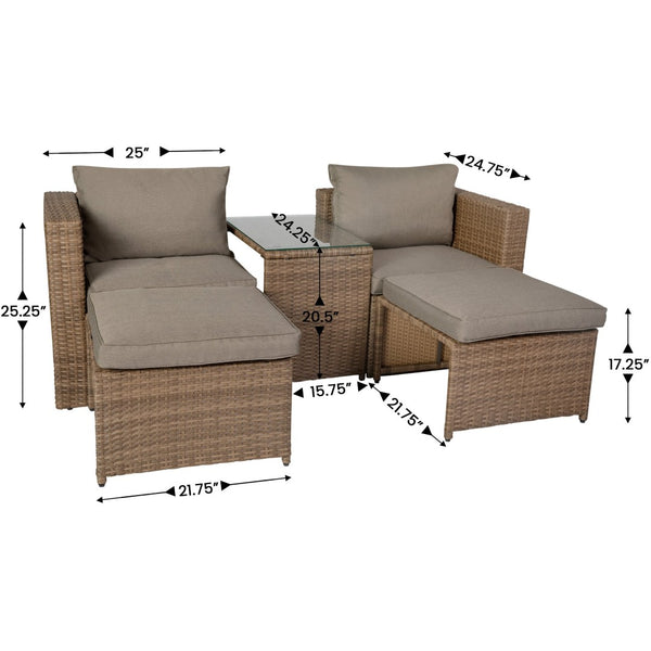 English Elm Nico Modular Loveseat Sofa Set with Table & Ottomans – Stylish, Durable, All-Weather Comfort for Any Space Gray Fabric/Natural Frame TW-3W15057-58-59-BGNAT-GG