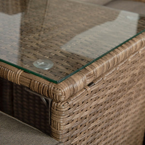 English Elm Nico Modular Loveseat Sofa Set with Table & Ottomans – Stylish, Durable, All-Weather Comfort for Any Space Gray Fabric/Natural Frame TW-3W15057-58-59-BGNAT-GG