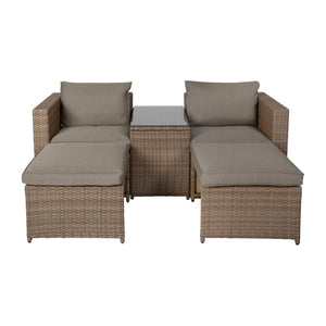 English Elm Nico Modular Loveseat Sofa Set with Table & Ottomans – Stylish, Durable, All-Weather Comfort for Any Space Gray Fabric/Natural Frame TW-3W15057-58-59-BGNAT-GG