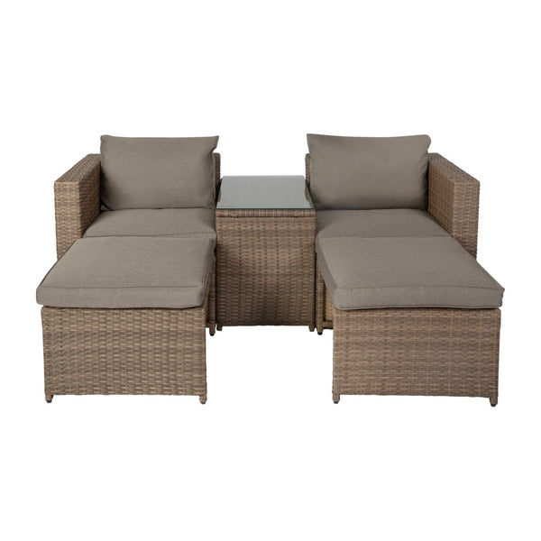 English Elm Nico Modular Loveseat Sofa Set with Table & Ottomans – Stylish, Durable, All-Weather Comfort for Any Space Gray Fabric/Natural Frame TW-3W15057-58-59-BGNAT-GG