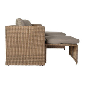 English Elm Nico Modular Loveseat Sofa Set with Table & Ottomans – Stylish, Durable, All-Weather Comfort for Any Space Gray Fabric/Natural Frame TW-3W15057-58-59-BGNAT-GG