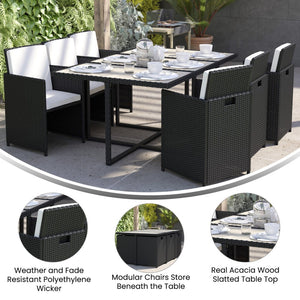 English Elm Peregrine 7-Piece Modular Patio Dining Set with Comfortable Cushions and Space-Saving Design for Outdoor Enjoyment Gray Top/Black Frame TW-3WBE00-GY-GG