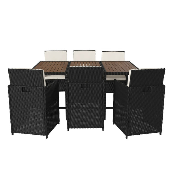 English Elm Peregrine 7-Piece Modular Patio Dining Set with Comfortable Cushions and Space-Saving Design for Outdoor Enjoyment Natural Top/Black Frame TW-3WBE00-NAT-GG