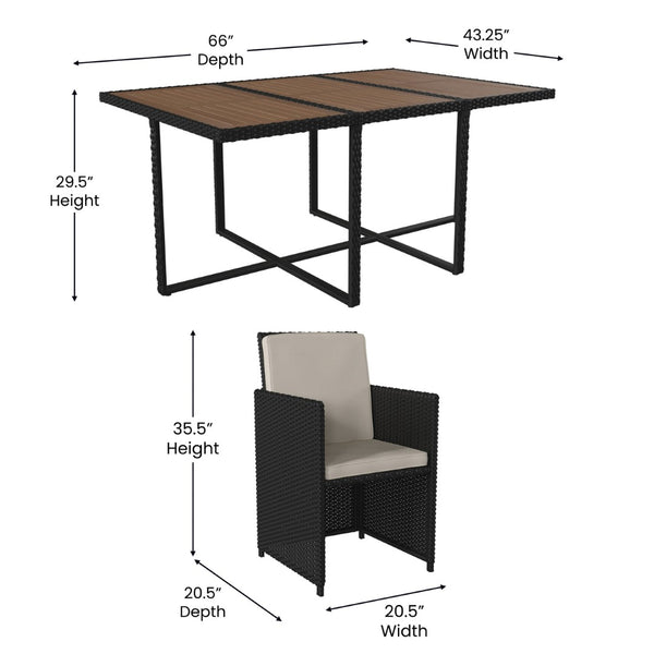 English Elm Peregrine 7-Piece Modular Patio Dining Set with Comfortable Cushions and Space-Saving Design for Outdoor Enjoyment Natural Top/Black Frame TW-3WBE00-NAT-GG
