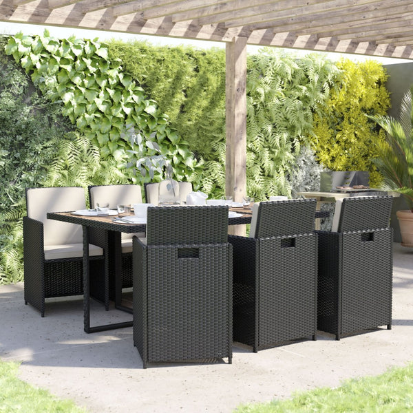 English Elm Peregrine 7-Piece Modular Patio Dining Set with Comfortable Cushions and Space-Saving Design for Outdoor Enjoyment Natural Top/Black Frame TW-3WBE00-NAT-GG