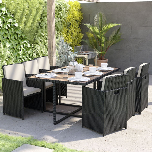 English Elm Peregrine 7-Piece Modular Patio Dining Set with Comfortable Cushions and Space-Saving Design for Outdoor Enjoyment Natural Top/Black Frame TW-3WBE00-NAT-GG
