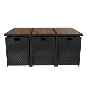 English Elm Peregrine 7-Piece Modular Patio Dining Set with Comfortable Cushions and Space-Saving Design for Outdoor Enjoyment Natural Top/Black Frame TW-3WBE00-NAT-GG