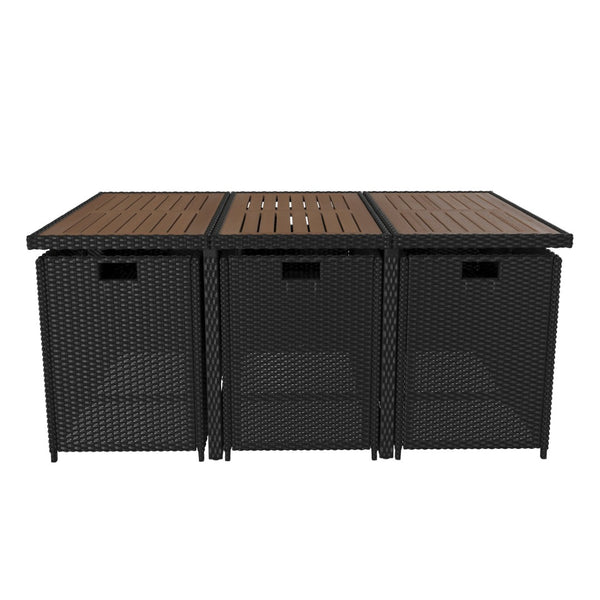 English Elm Peregrine 7-Piece Modular Patio Dining Set with Comfortable Cushions and Space-Saving Design for Outdoor Enjoyment Natural Top/Black Frame TW-3WBE00-NAT-GG
