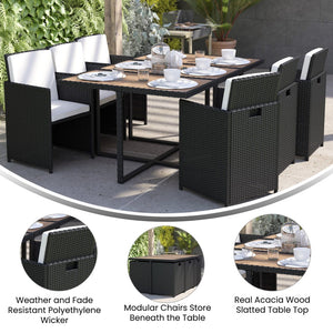 English Elm Peregrine 7-Piece Modular Patio Dining Set with Comfortable Cushions and Space-Saving Design for Outdoor Enjoyment Natural Top/Black Frame TW-3WBE00-NAT-GG