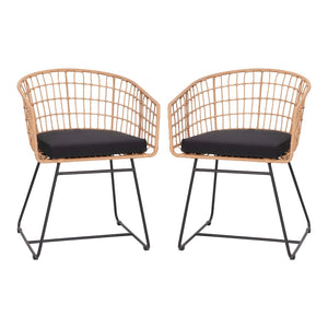 English Elm Devon Set of 2 Boho Club Chairs - Stylish Indoor/Outdoor Seating with Durable Rattan and Cushions Black Cushion/Natural Frame TW-VN015-15-NAT-GG