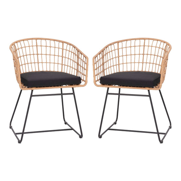 English Elm Devon Set of 2 Boho Club Chairs - Stylish Indoor/Outdoor Seating with Durable Rattan and Cushions Black Cushion/Natural Frame TW-VN015-15-NAT-GG