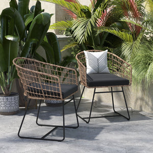 English Elm Devon Set of 2 Boho Club Chairs - Stylish Indoor/Outdoor Seating with Durable Rattan and Cushions Black Cushion/Natural Frame TW-VN015-15-NAT-GG