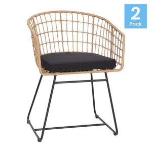 English Elm Devon Set of 2 Boho Club Chairs - Stylish Indoor/Outdoor Seating with Durable Rattan and Cushions Black Cushion/Natural Frame TW-VN015-15-NAT-GG