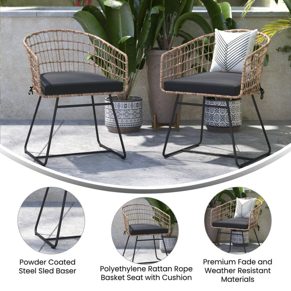 English Elm Devon Set of 2 Boho Club Chairs - Stylish Indoor/Outdoor Seating with Durable Rattan and Cushions Black Cushion/Natural Frame TW-VN015-15-NAT-GG