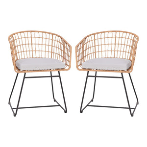 English Elm Devon Set of 2 Boho Club Chairs - Stylish Indoor/Outdoor Seating with Durable Rattan and Cushions Light Gray Cushion/Natural Frame TW-VN015-15-NAT-LGY-GG