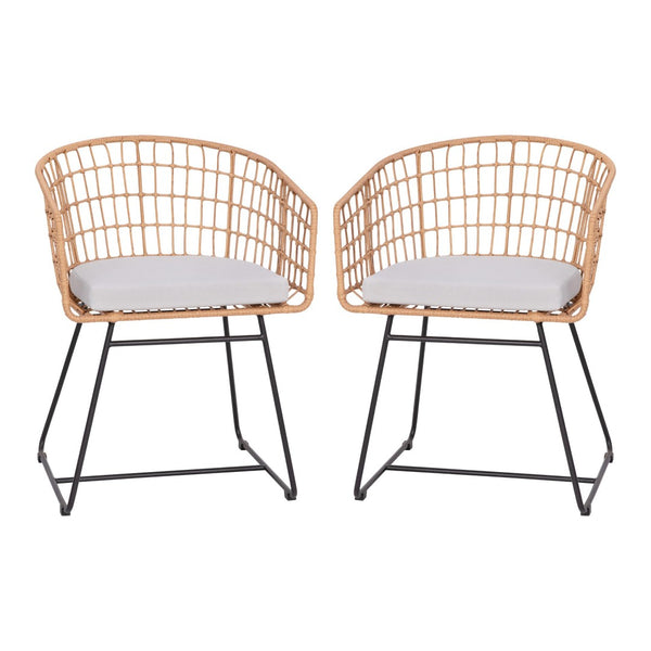 English Elm Devon Set of 2 Boho Club Chairs - Stylish Indoor/Outdoor Seating with Durable Rattan and Cushions Light Gray Cushion/Natural Frame TW-VN015-15-NAT-LGY-GG