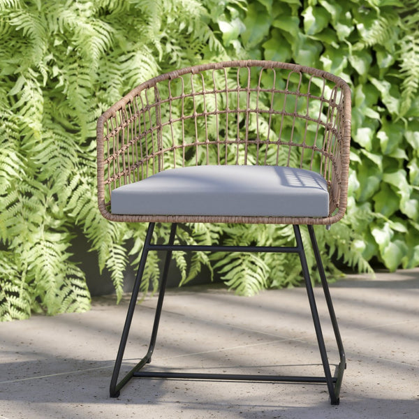 English Elm Devon Set of 2 Boho Club Chairs - Stylish Indoor/Outdoor Seating with Durable Rattan and Cushions Light Gray Cushion/Natural Frame TW-VN015-15-NAT-LGY-GG