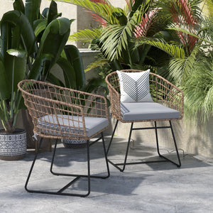English Elm Devon Set of 2 Boho Club Chairs - Stylish Indoor/Outdoor Seating with Durable Rattan and Cushions Light Gray Cushion/Natural Frame TW-VN015-15-NAT-LGY-GG