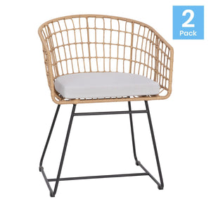 English Elm Devon Set of 2 Boho Club Chairs - Stylish Indoor/Outdoor Seating with Durable Rattan and Cushions Light Gray Cushion/Natural Frame TW-VN015-15-NAT-LGY-GG