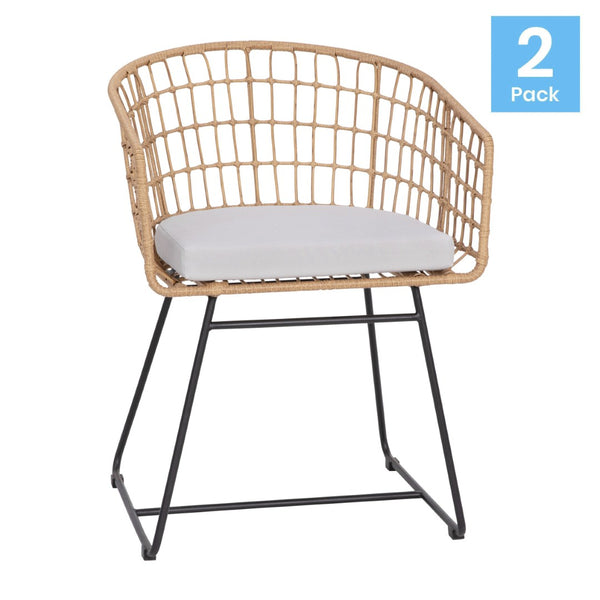English Elm Devon Set of 2 Boho Club Chairs - Stylish Indoor/Outdoor Seating with Durable Rattan and Cushions Light Gray Cushion/Natural Frame TW-VN015-15-NAT-LGY-GG