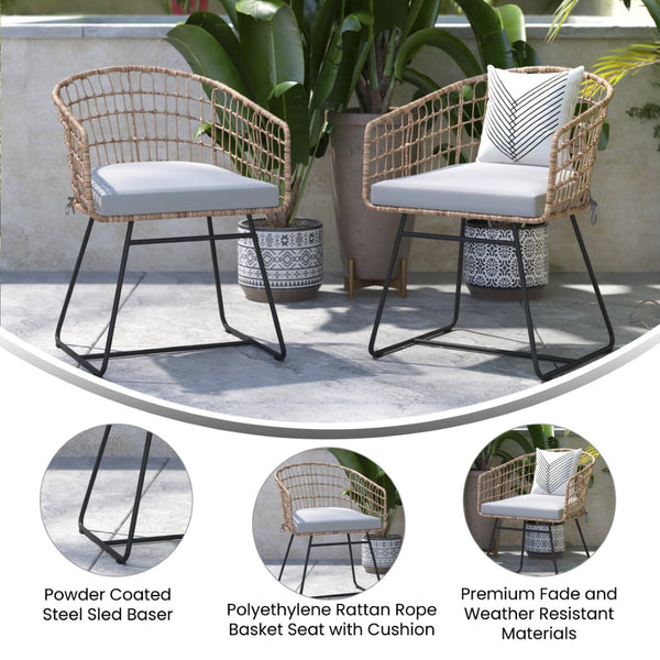 English Elm Devon Set of 2 Boho Club Chairs - Stylish Indoor/Outdoor Seating with Durable Rattan and Cushions Light Gray Cushion/Natural Frame TW-VN015-15-NAT-LGY-GG