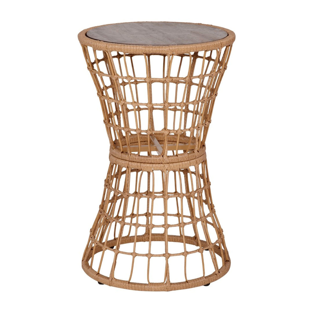 English Elm Devon Indoor/Outdoor Rattan Rope Accent Table with Acacia Wood Top – Stylish, Durable & Versatile! TW-VN015-16-NAT-GG