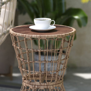 English Elm Devon Indoor/Outdoor Rattan Rope Accent Table with Acacia Wood Top – Stylish, Durable & Versatile! TW-VN015-16-NAT-GG